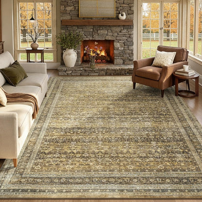 Sage Green 8x10 Area Rug for Living Room, Vintage Boho Large Carpet
