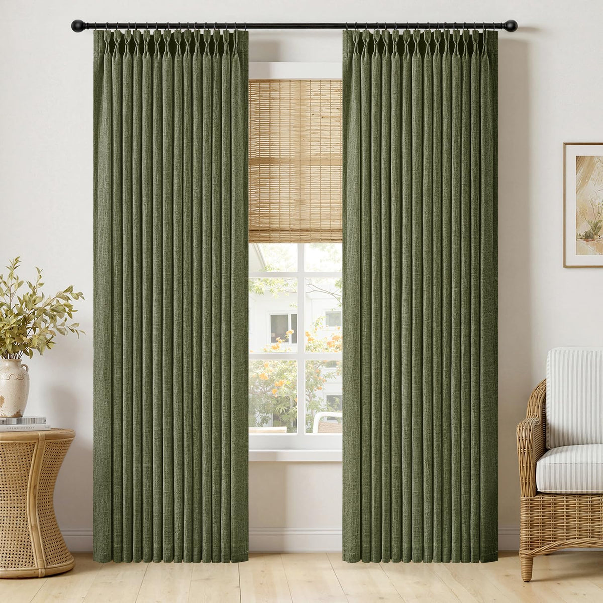 MIULEE Pinch Pleated Linen Curtains 90 Inches Long 2 Panels Natural