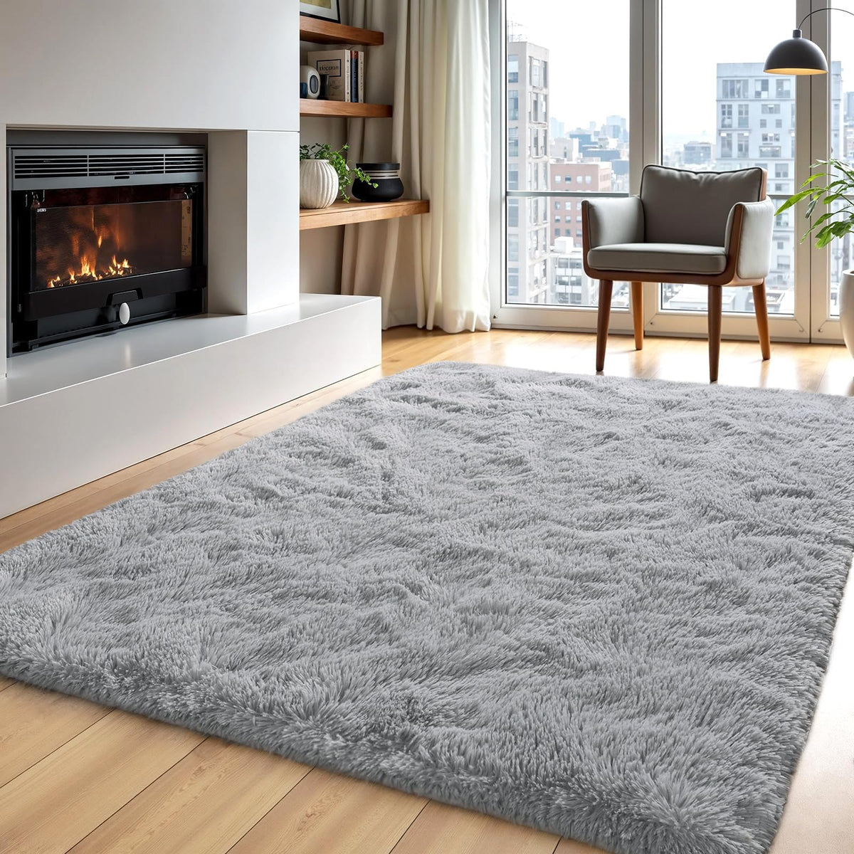Zentavio 5x8 Area Rugs for Bedroom Fluffy Rugs for Living Room Carpet Large Fuzzy Soft Shag Aesthetic Plush High Pile Gray Throw Rug for Nursery Kids Room Dorm Waved Grey