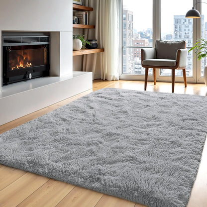 Zentavio 5x8 Area Rugs for Bedroom Fluffy Rugs for Living Room Carpet Large Fuzzy Soft Shag Aesthetic Plush High Pile Gray Throw Rug for Nursery Kids Room Dorm Waved Grey