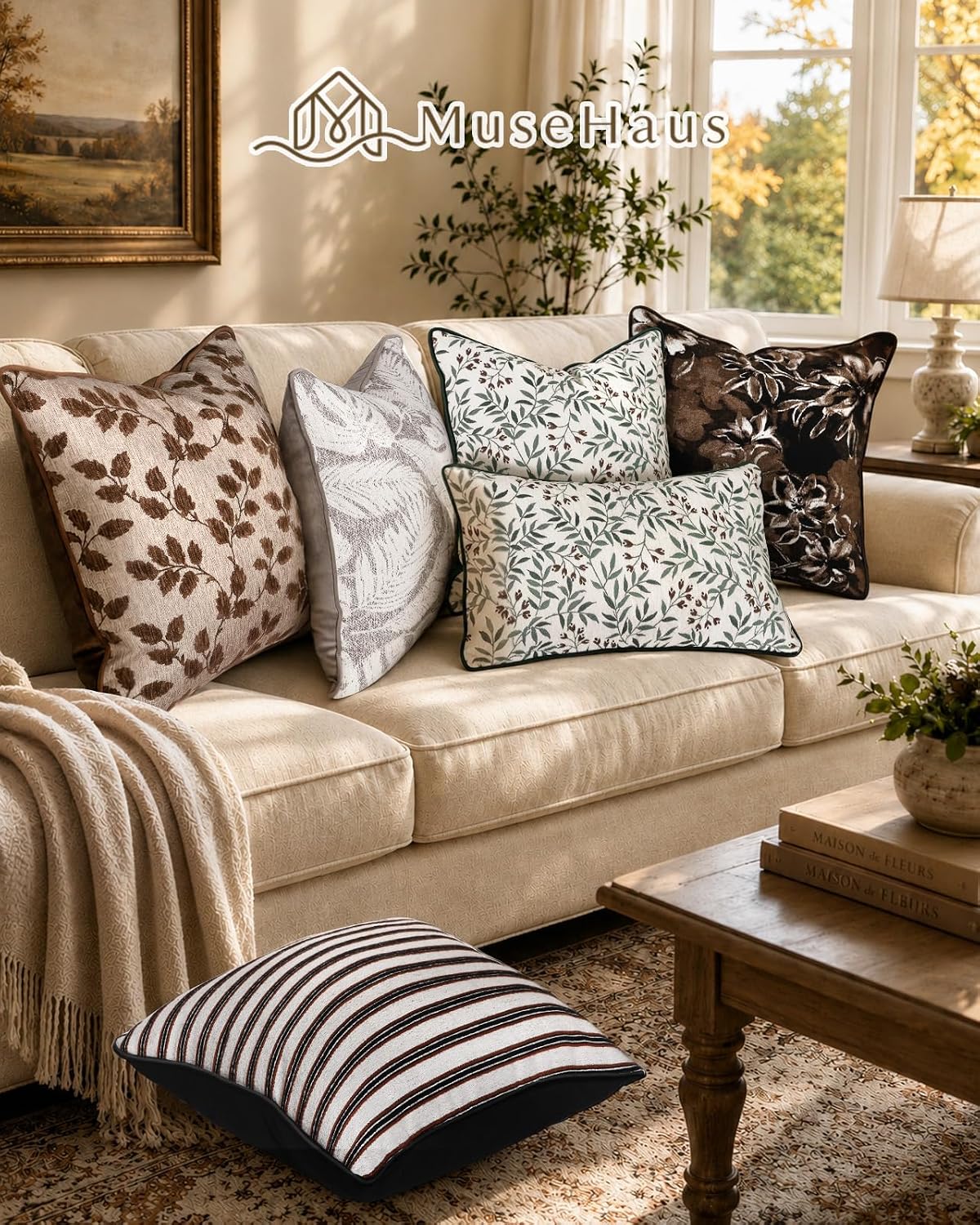 Chenille Throw Pillow Cover, 18x18 Inch, Fall Floral