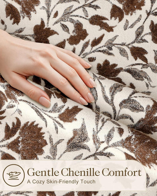 Chenille Throw Pillow Cover, 18x18 Inch, Fall Floral