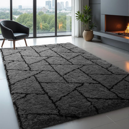 Zentavio 5x8 Area Rugs for Bedroom Fluffy Rugs for Living Room Carpet Large Fuzzy Soft Shag Aesthetic Plush High Pile Gray Throw Rug for Nursery Kids Room Dorm Waved Grey