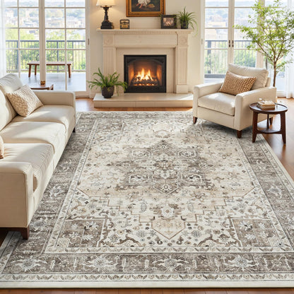 Sage Green 8x10 Area Rug for Living Room, Vintage Boho Large Carpet