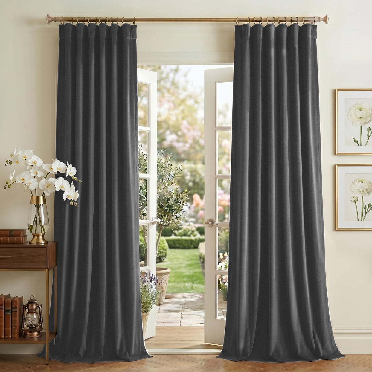 NICETOWN Olive Green Velvet Blackout Curtains 84" Long, 52" Wide, 2 Panels