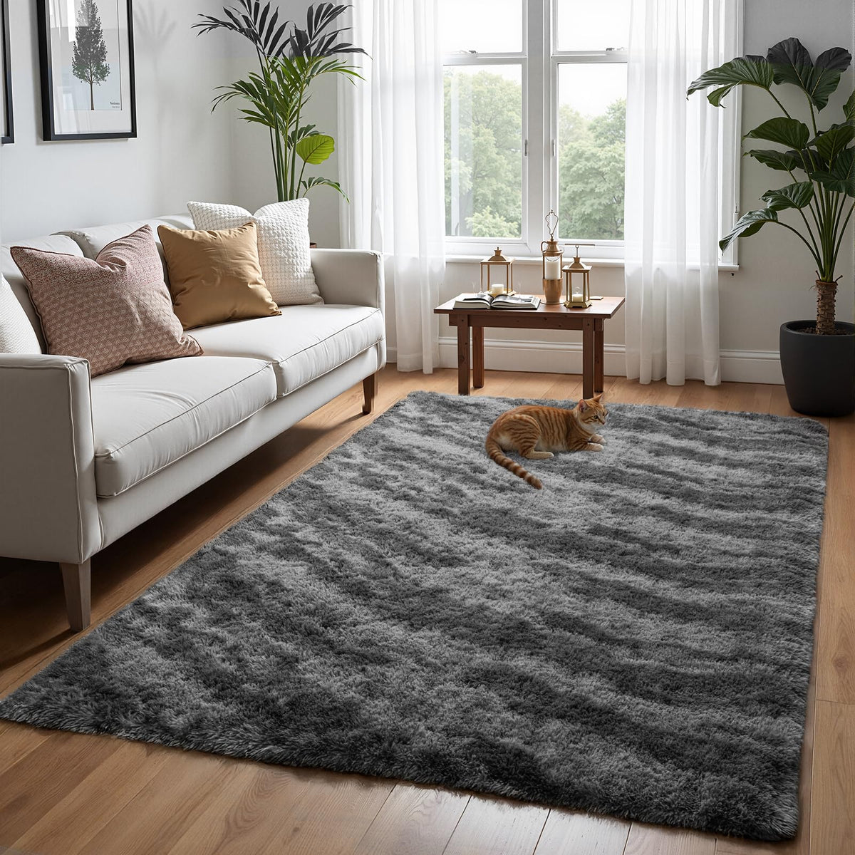Zentavio 5x8 Area Rugs for Bedroom Fluffy Rugs for Living Room Carpet Large Fuzzy Soft Shag Aesthetic Plush High Pile Gray Throw Rug for Nursery Kids Room Dorm Waved Grey