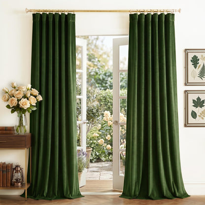 NICETOWN Olive Green Velvet Blackout Curtains 84" Long, 52" Wide, 2 Panels