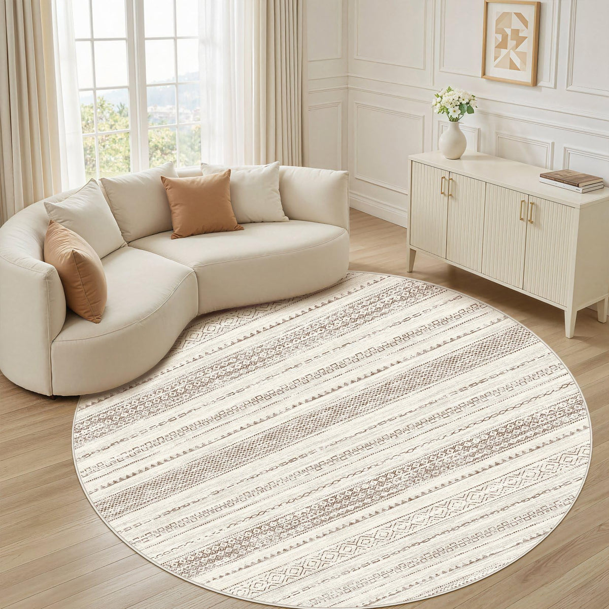 Nakagishi Boho 5x7 Area Rug Living Room Rugs Machine Washable Beige/Brown