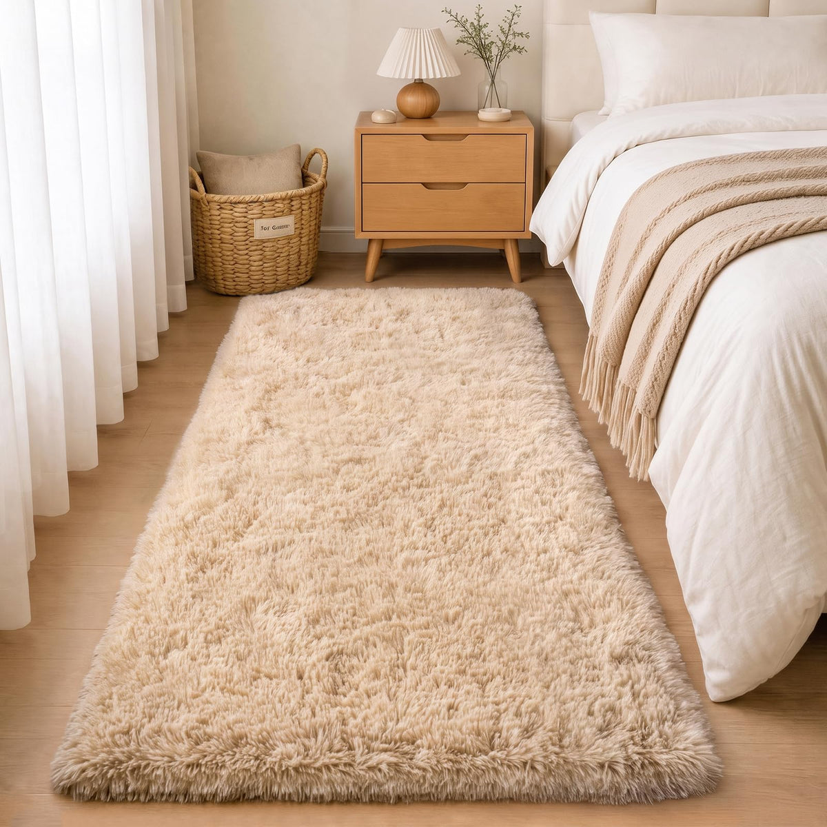 Ultra Soft Runner Rugs for Bedroom Hallways with Upgraded Non-Slip Rubber Backing & Thick Memory Sponge, 2x6 Feet Fluffy Shag Throw Area Rug for Bedside Dorm Dark Grey
