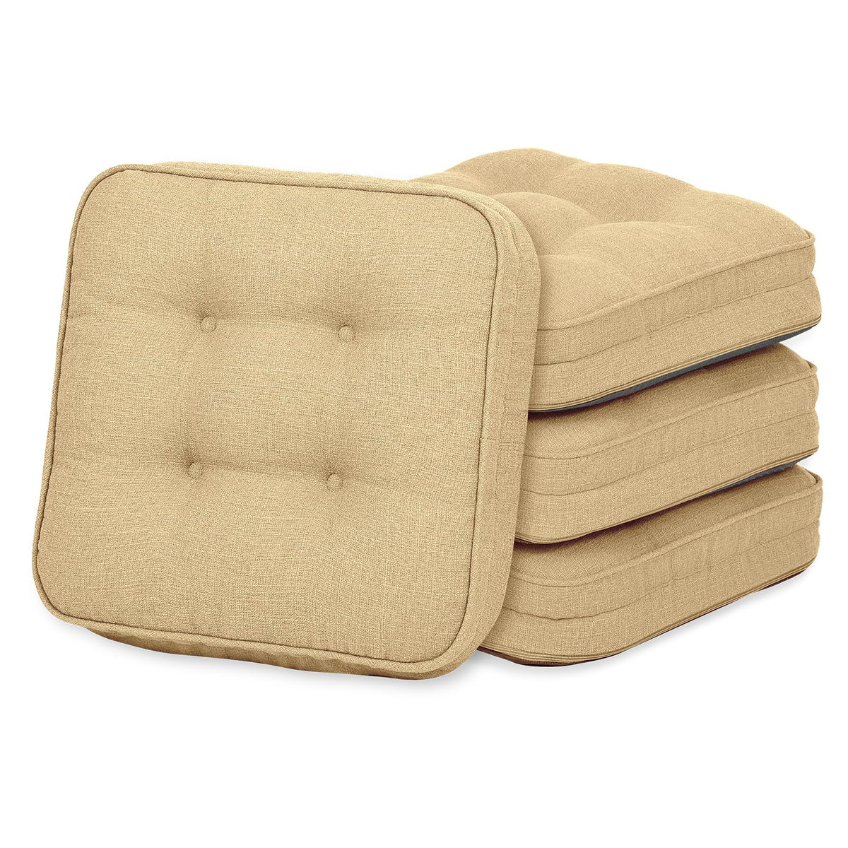 GOFORIT Chair Cushions,Tufted Shredded Memory Foam Chair Pads, Non-Slip Seat Cushions with Removable Cover, 16'' x 16'', Beige