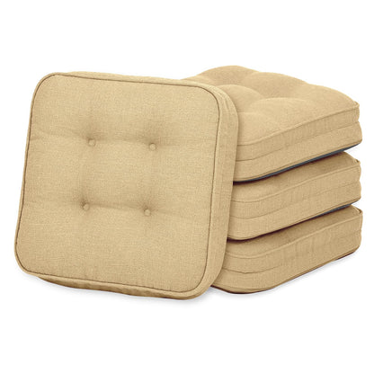 GOFORIT Chair Cushions,Tufted Shredded Memory Foam Chair Pads, Non-Slip Seat Cushions with Removable Cover, 16'' x 16'', Beige