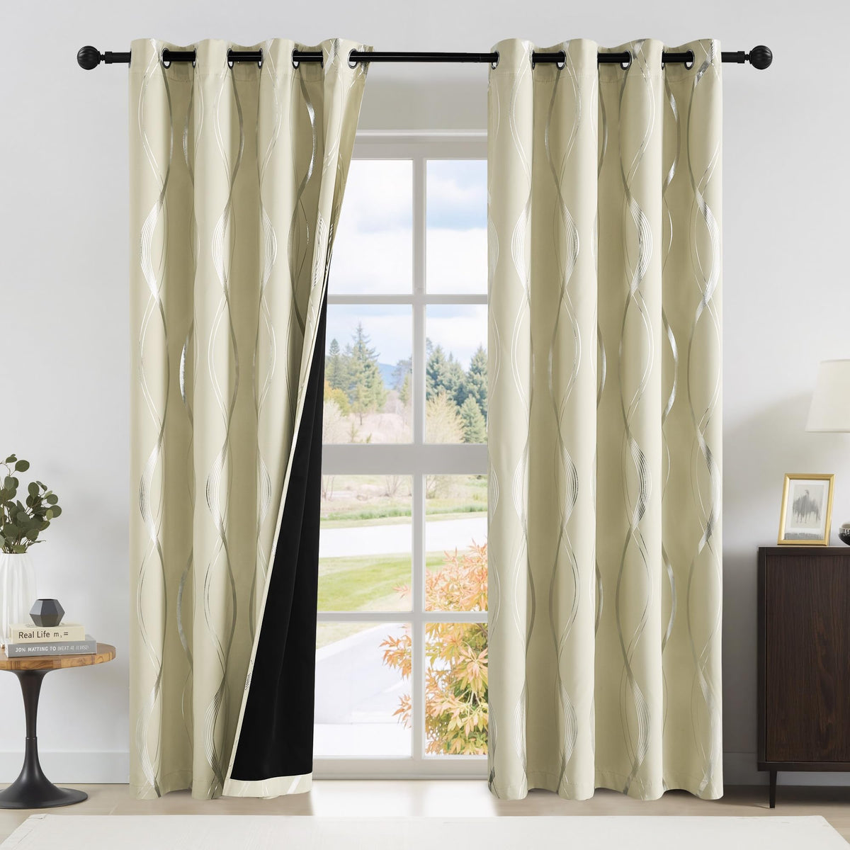 NICETOWN Grey Blackout Striped Pattern Curtains for Living Room, 52 x 84