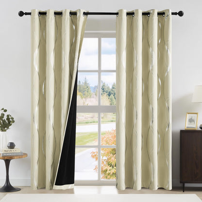 NICETOWN Grey Blackout Striped Pattern Curtains for Living Room, 52 x 84