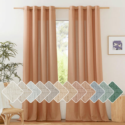 NICETOWN Natural Linen Curtains 84 inch Long 2 Panels Set, Grommet Top Thick Linen Burlap Semi Sheer Vertical Drapes Privacy Assured with Light Filtering for Bedroom/Living Room, W55 x L84