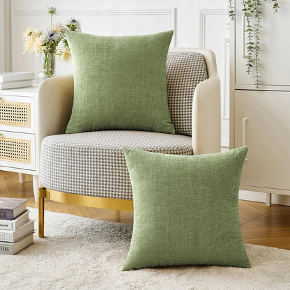 MIULEE Soft Chenille Throw Pillow Covers Sage Green 18x18 Inch Pack of 2