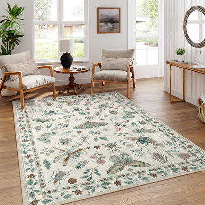 Lahome Bug Washable Area Rugs 5x7, Soft Green Rug for Living Room Bedroom