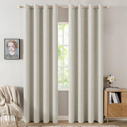 MIULEE 100% Blackout Linen Curtains for Bedroom 52x84 Inches Natural Beige