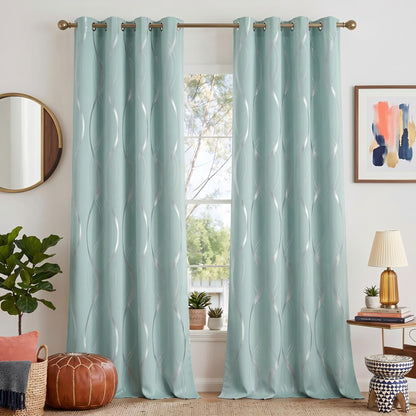 NICETOWN Grey Blackout Striped Pattern Curtains for Living Room, 52 x 84