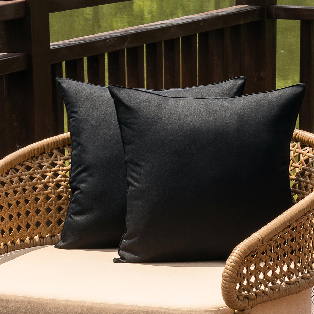 NiNi ALL Waterproof Outdoor Pillow Covers 18x18 Set of 2 Patio Black