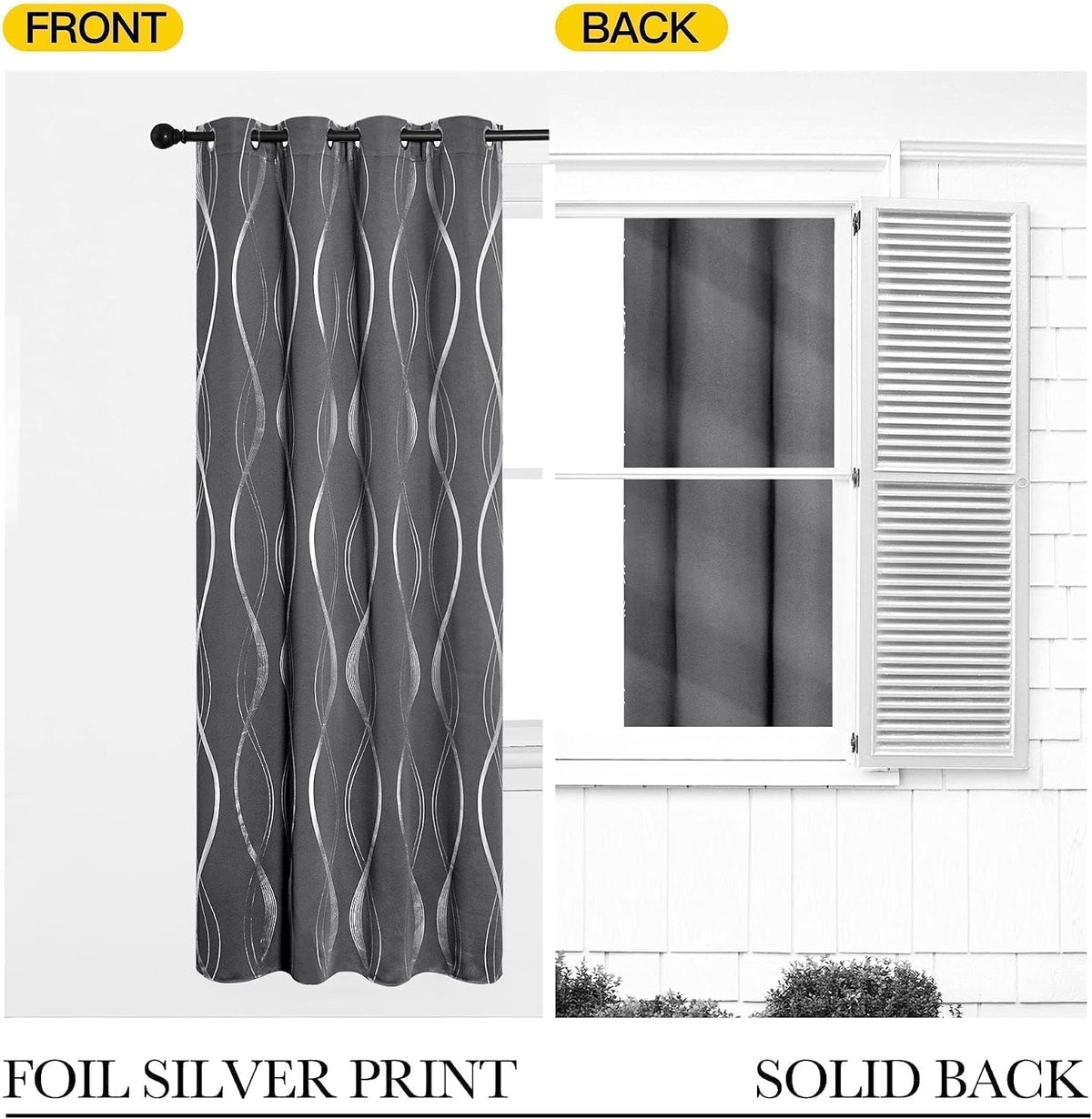 NICETOWN Grey Blackout Striped Pattern Curtains for Living Room, 52 x 84