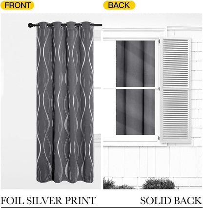 NICETOWN Grey Blackout Striped Pattern Curtains for Living Room, 52 x 84