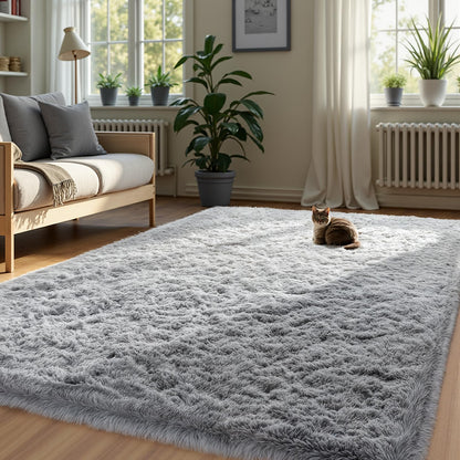 Zentavio 5x8 Area Rugs for Bedroom Fluffy Rugs for Living Room Carpet Large Fuzzy Soft Shag Aesthetic Plush High Pile Gray Throw Rug for Nursery Kids Room Dorm Waved Grey