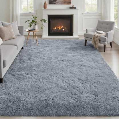 8x10 Area Rug Living Room Bedroom: Fluffy Plush Shag Carpet Black