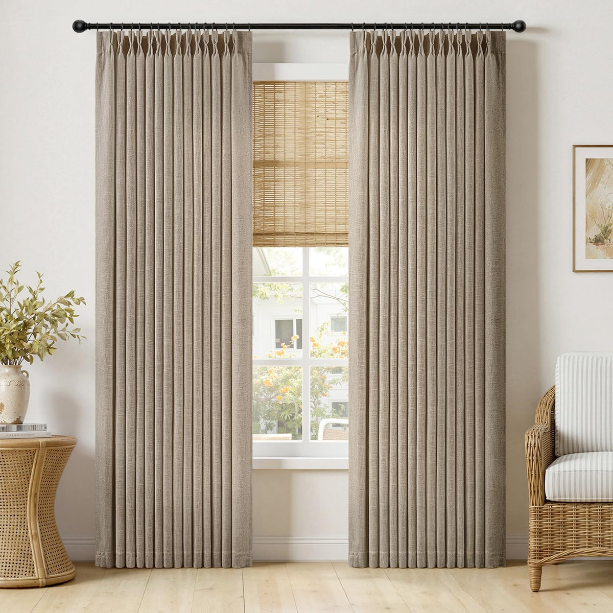 MIULEE Pinch Pleated Linen Curtains 90 Inches Long 2 Panels Natural