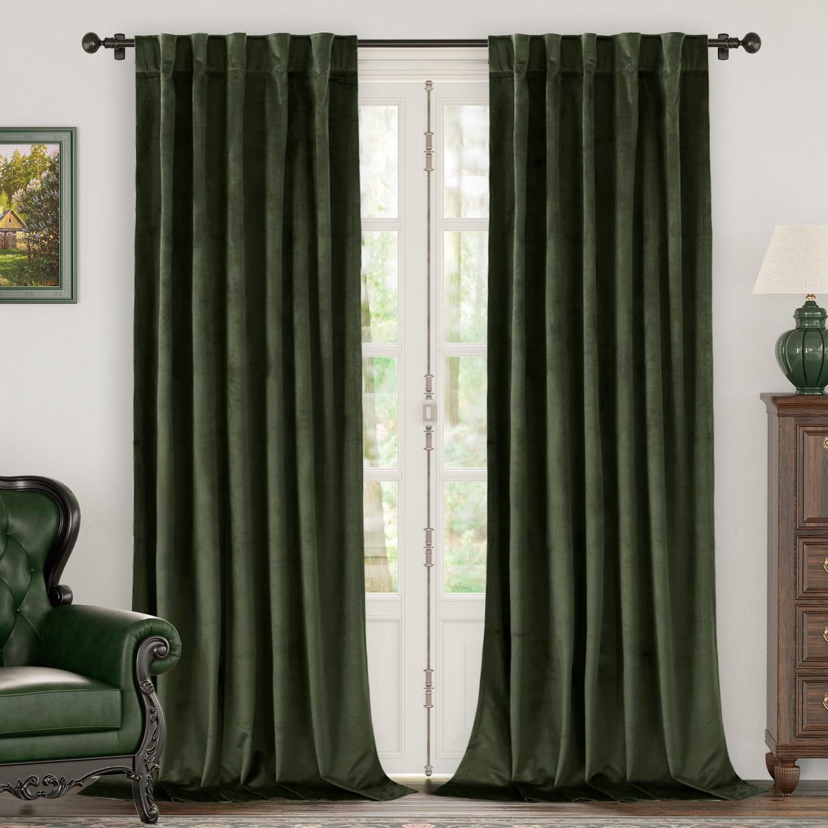BGment Olive Green Velvet Blackout Curtains 52 x 84 Inch Length, 2 Panels