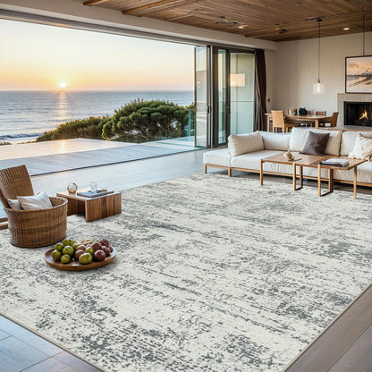 PLHXFR 8x10 Area Rug Living Room: Modern Abstract Washable Carpet Grey