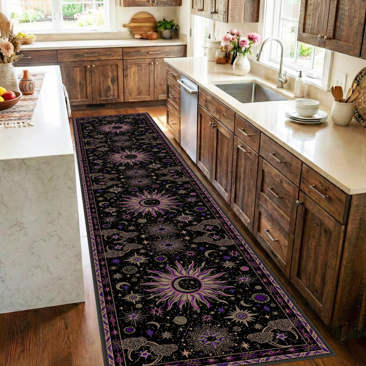 Vacuum-Friendly, 5x7 Washable Area Rug, Black Gold Beige Red