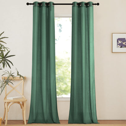 NICETOWN Natural Linen Curtains 84 inch Long 2 Panels Set, Grommet Top Thick Linen Burlap Semi Sheer Vertical Drapes Privacy Assured with Light Filtering for Bedroom/Living Room, W55 x L84