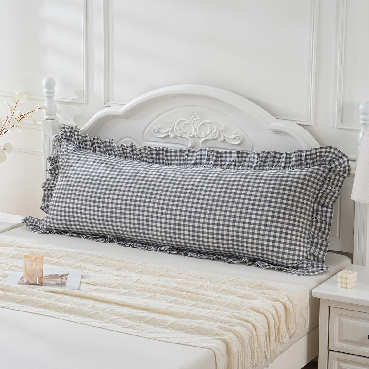 14x36 inches Sage Green Plaid Ruffle Lumbar Pillow Sham 1 Piece