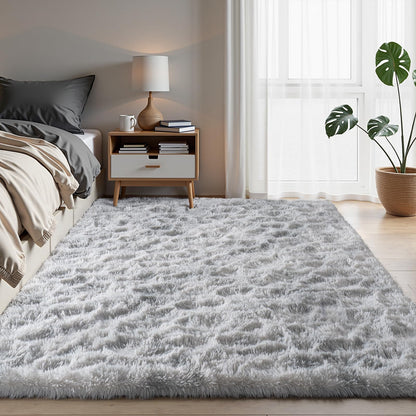 Zentavio 5x8 Area Rugs for Bedroom Fluffy Rugs for Living Room Carpet Large Fuzzy Soft Shag Aesthetic Plush High Pile Gray Throw Rug for Nursery Kids Room Dorm Waved Grey