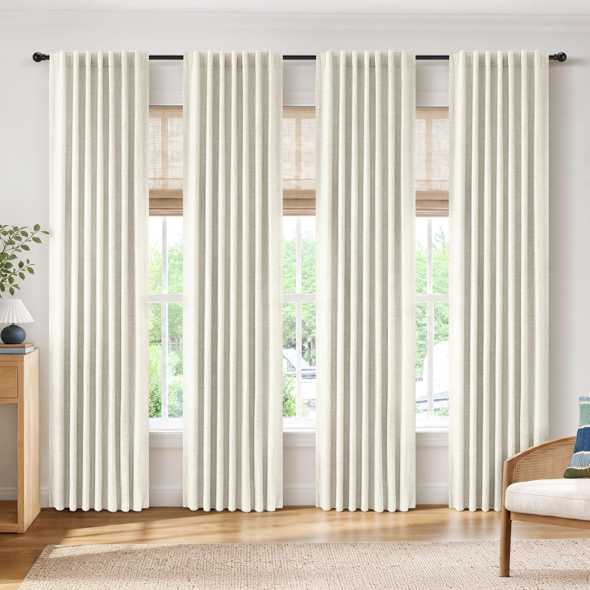 INOVADAY 100% Blackout Linen Curtains for Bedroom 50x84 Inches Cream