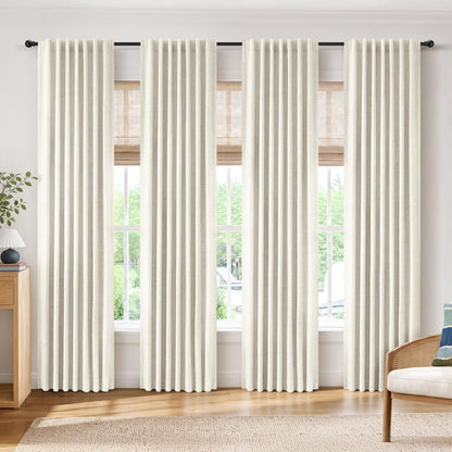 INOVADAY 100% Blackout Linen Curtains for Bedroom 50x84 Inches Cream