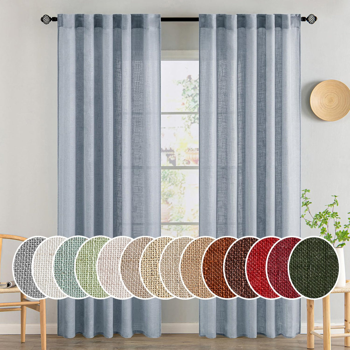 MIULEE Natural White Linen Curtains 52x84 Inch Long for Bedroom Living Room