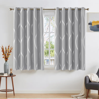 NICETOWN Grey Blackout Striped Pattern Curtains for Living Room, 52 x 84