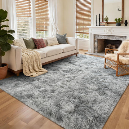 6x9 Ft Large Shag Rugs for Living Room Decor, Tie-Dyed Ultra Soft Fluffy Furry Area Rugs for Bedroom Indoor Floor, Aesthetic Carpet for Kids Home (Dark Grey)