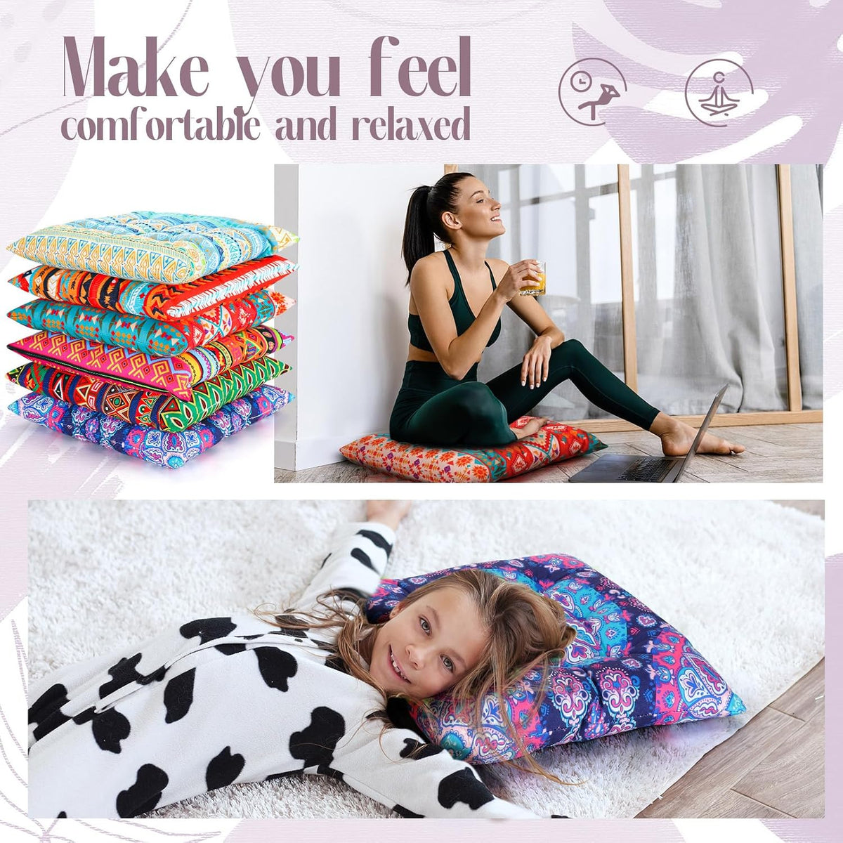 Menkxi 6 Pcs Bohemian Floor Pillows 15 Inch, Stylish