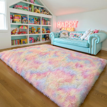Pink Fluffy 4x6 Area Rugs for Bedroom Girls, Plush Washable Carpet