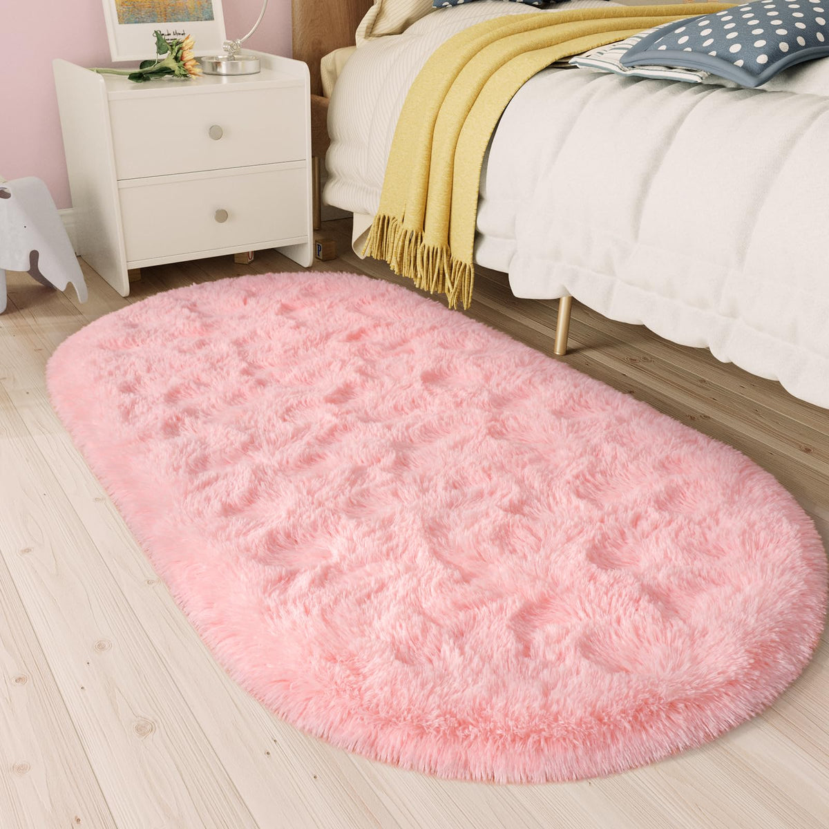 LOCHAS Bedroom Rug 2.6' x 5.3', Grey Fluffy Shaggy Area Rug for Kids Room