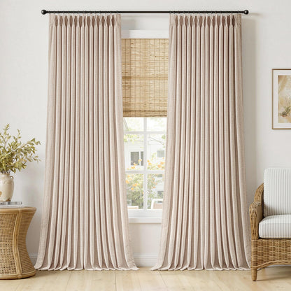 MIULEE Pinch Pleated Linen Curtains 90 Inches Long 2 Panels Natural