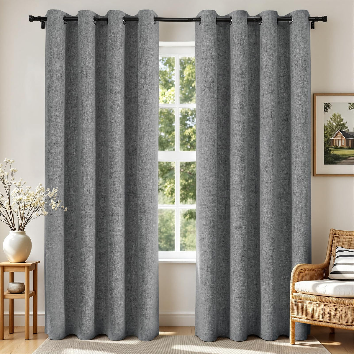 Joydeco Blackout Curtains 84 Inch Long, Linen Black Out Curtains for Bedroom 2 Panels with Grommet, Thermal Insulated, Noise Reducing Room Darkening Drapes Privacy Protection for Living Room Window