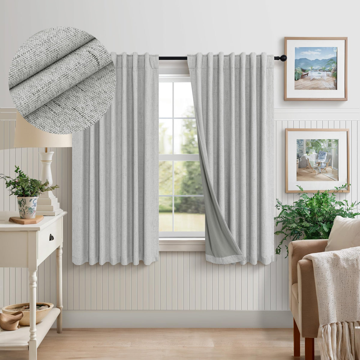 100% Blackout Curtains 84 Inch Length 2 Panels Set Neutral Boho Linen Farmhouse for Bedroom Windows Living Room Darkening Thermal Insulated Drapes Natural Cream Ivory 7ft Long Back Tab Pleated Pocket