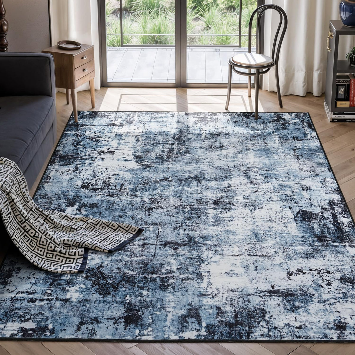 Rugflix 8x10 Area Rug for Living Room, Washable Navy Blue Dark Black Carpet