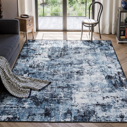 Rugflix 8x10 Area Rug for Living Room, Washable Navy Blue Dark Black Carpet