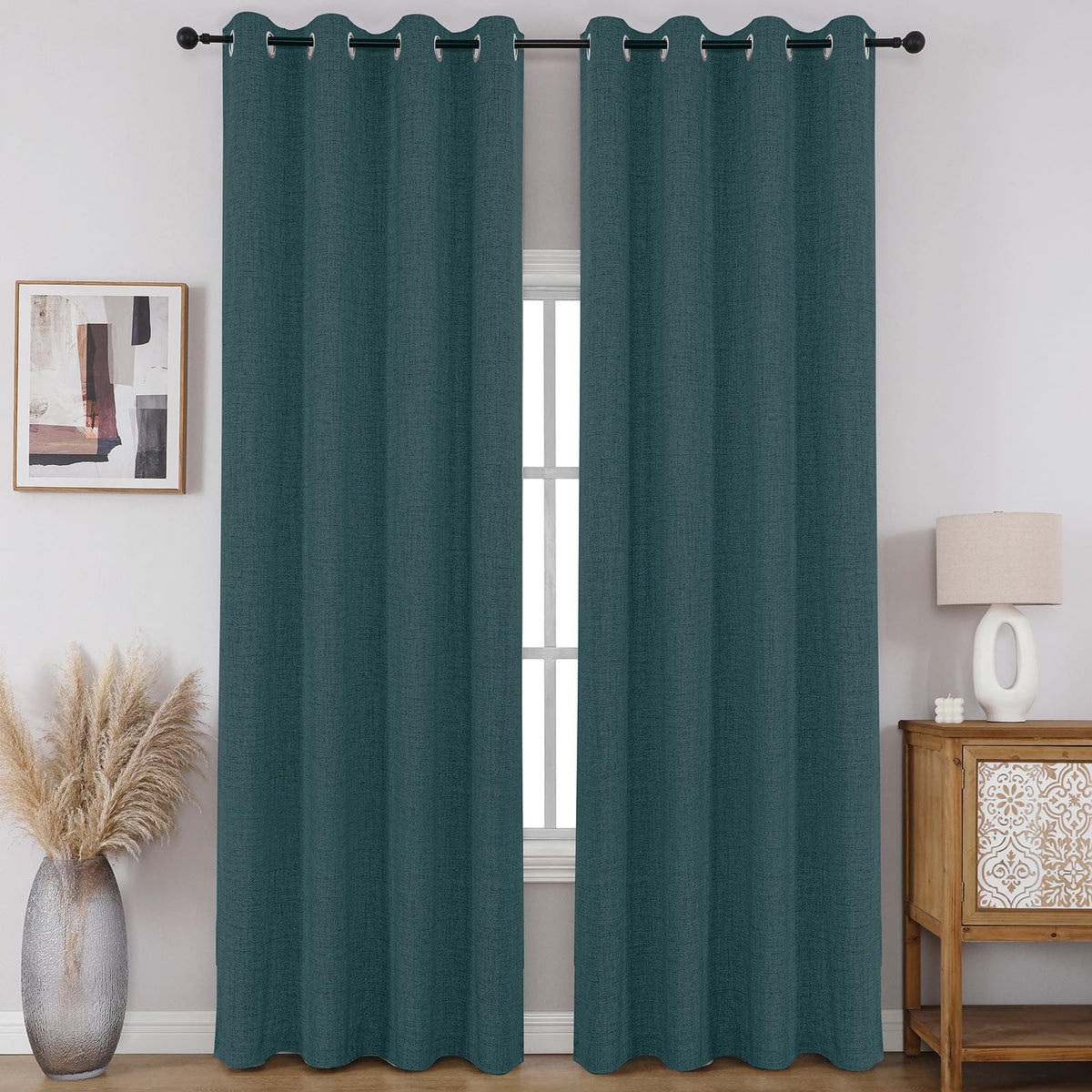 CUCRAF 100% Blackout Window Curtains 84 inches Long 2 Panels Set, Faux Linen Look Thermal Insulated Grommet Drapes, Room Darkening Curtain for Bedroom Living Room(W52 x L84 Inch, Light Khaki)