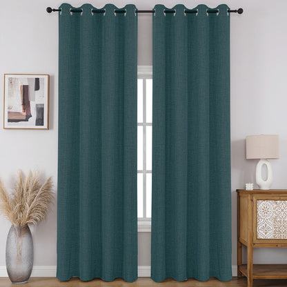 CUCRAF 100% Blackout Window Curtains 84 inches Long 2 Panels Set, Faux Linen Look Thermal Insulated Grommet Drapes, Room Darkening Curtain for Bedroom Living Room(W52 x L84 Inch, Light Khaki)