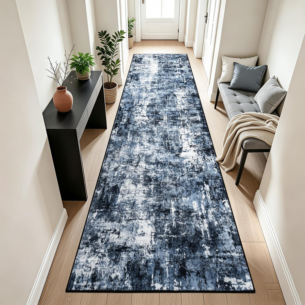 Rugflix 8x10 Area Rug for Living Room, Washable Navy Blue Dark Black Carpet